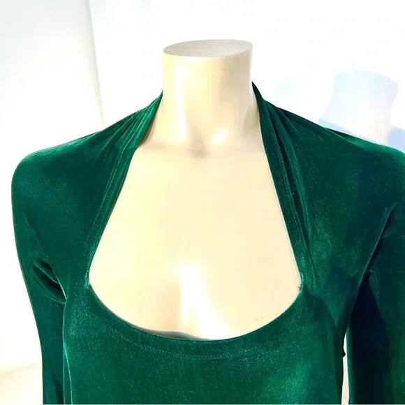 ROMAN KEFLAY VINTAGE OLIVE GREEN STRETCH VELVET - Picture 3 of 12